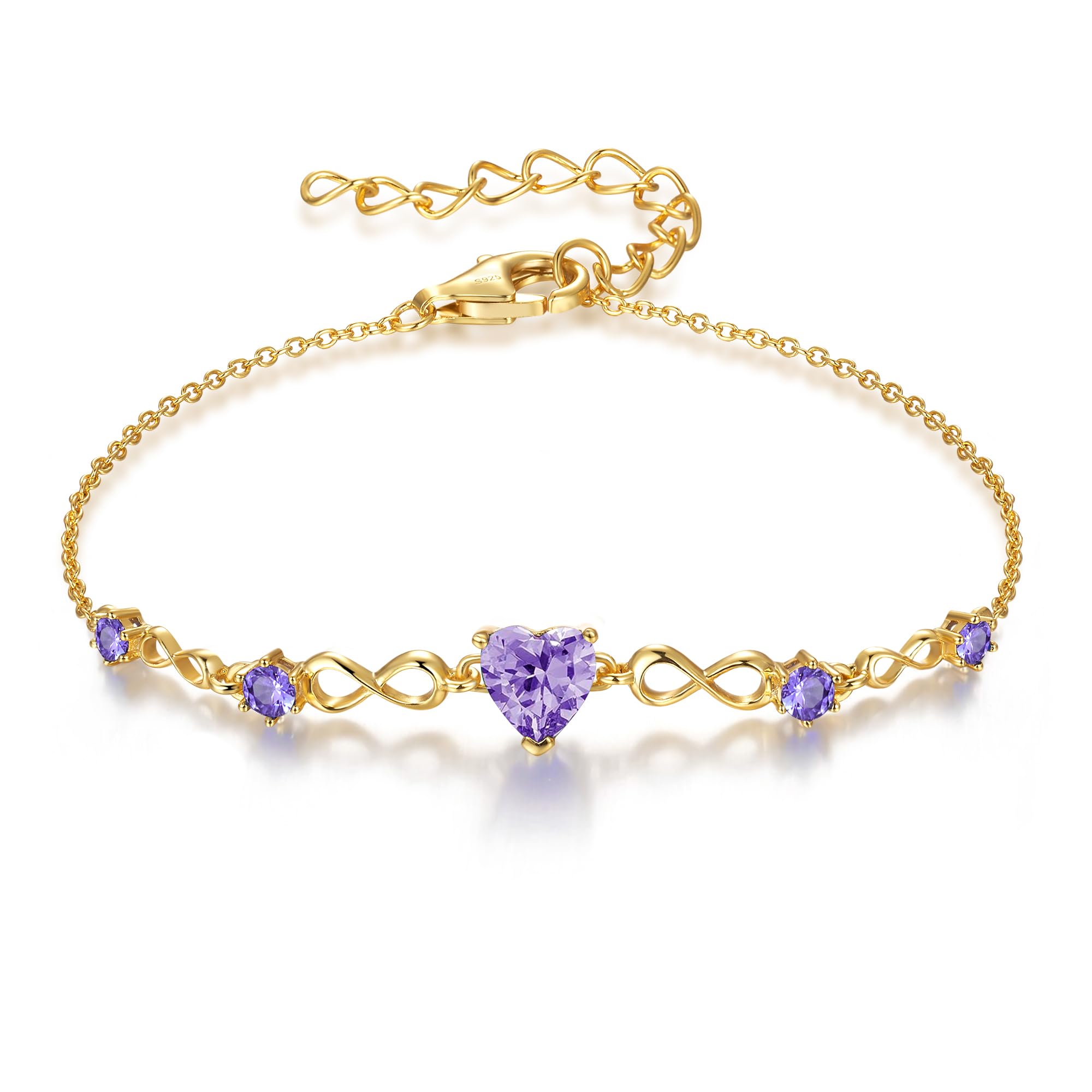 925 Sterling Silver Infinity Heart Birthstone Bracelets for Women