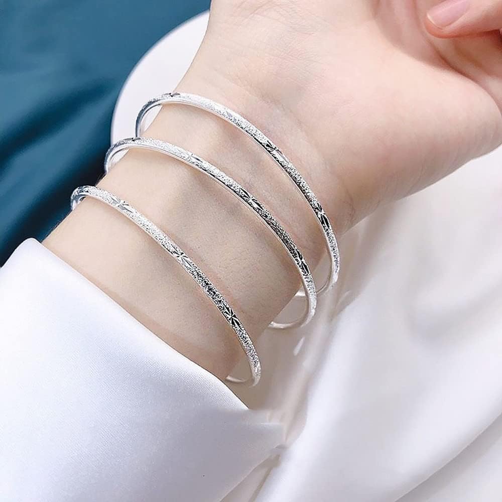 Sterling Silver Bangle Bracelets for Women,Fashion Jewelry Simple Adjustable 925 Silver Cuff Bangles for Women Mom Wife Valentine Mothers Day Gift